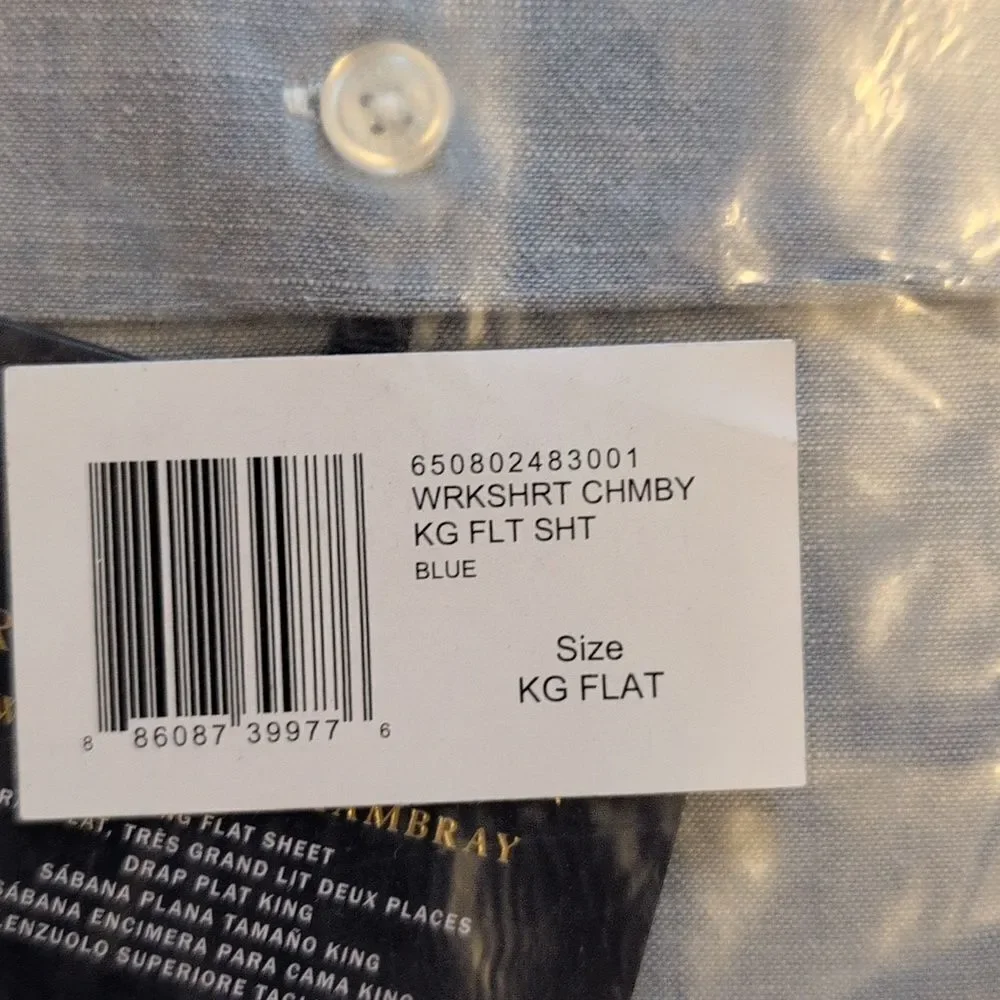 NWT Ralph Lauren King Flat Sheet Workshirt Chambray Blue
